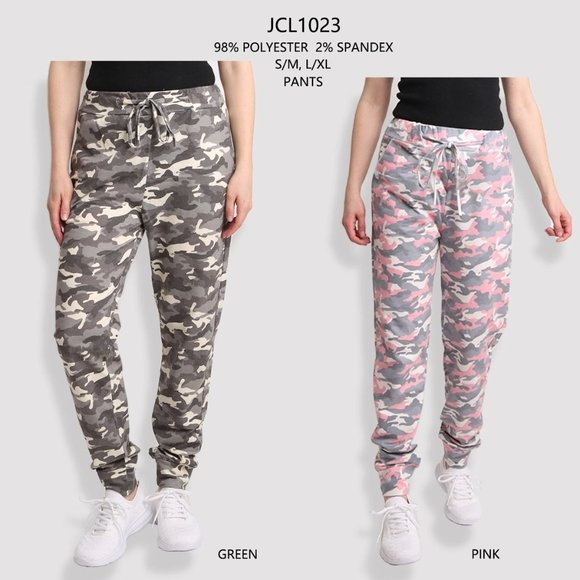 WOMEN'S GREEN/CREAM CAMO JOGGER PANTS W/FRONT POCKETS & TIE STRING-NWT S/M, L/XL - Picture 6 of 12